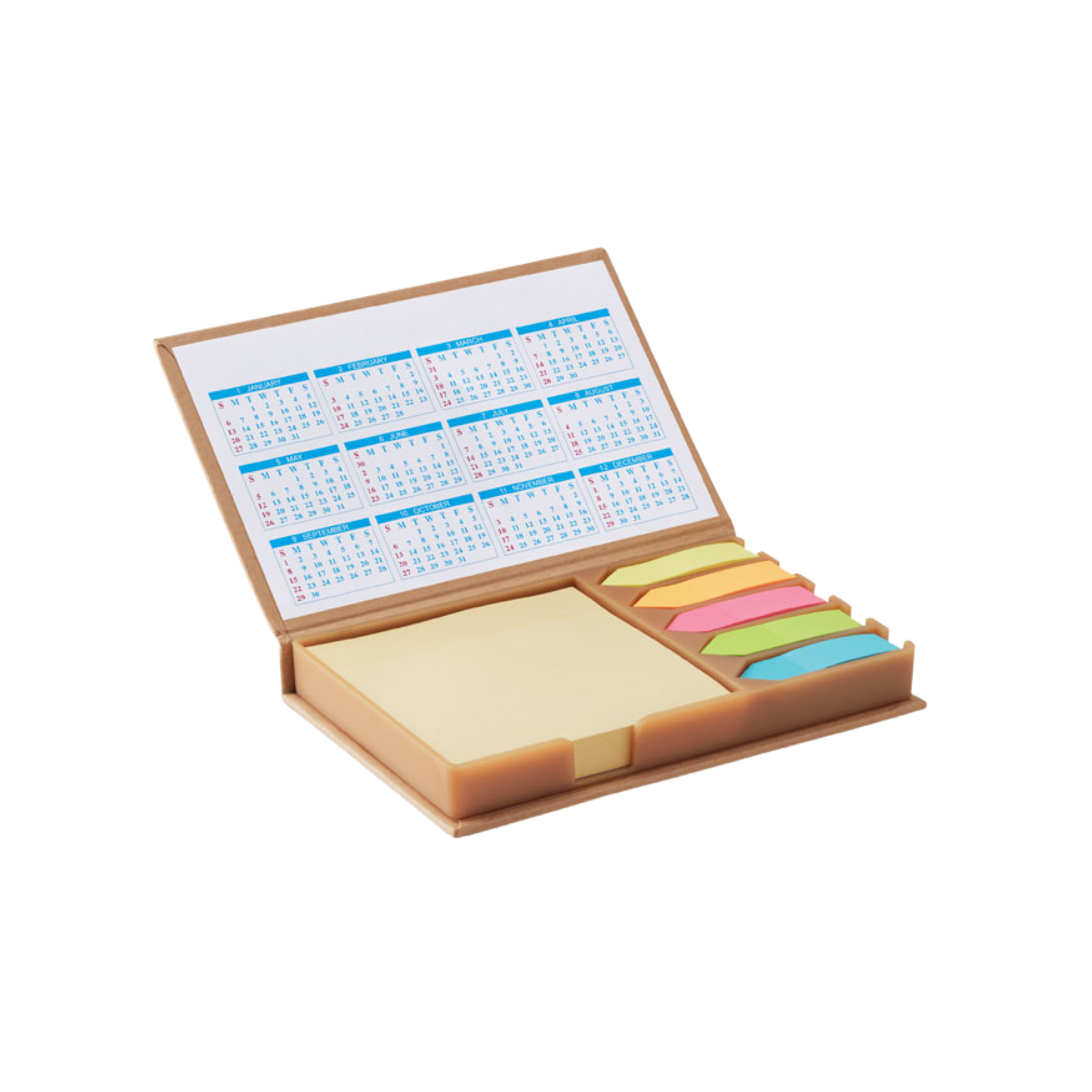 Plaknotitieset | Papier | Paginamarkeringen in 5 assorti kleuren | 4-jarig kalender